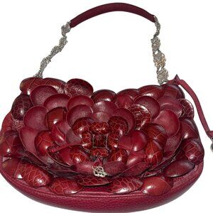 Brighton Womens Shoulder Handbag Red Rosalie Leather Flower Purse